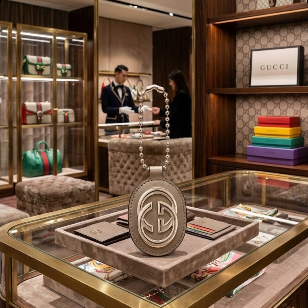 Gucci Cream And Gold Leather Hang TagAuthentic